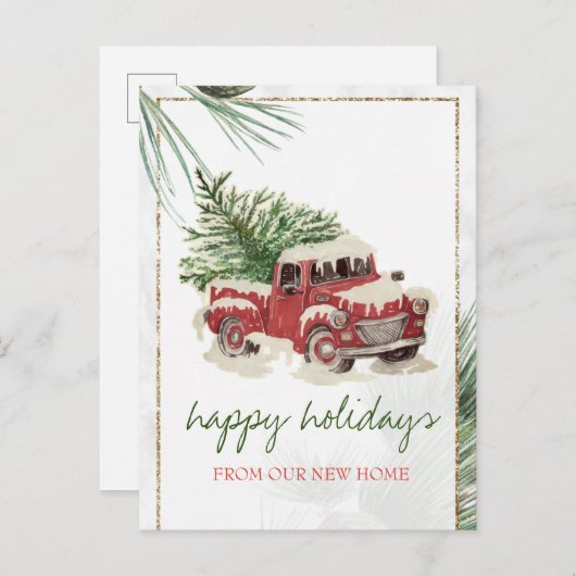 We hebben ons verplaatst, Red Truck, Pine Tree Sno Aankondigingskaart (Voorkant / Achterkant)