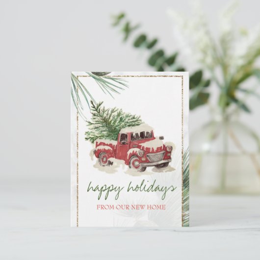 We hebben ons verplaatst, Red Truck, Pine Tree Sno Aankondigingskaart (Staand voorkant)