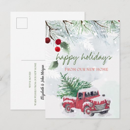 We hebben ons verplaatst, Red Truck, Pine Tree Sno Aankondigingskaart (Voorkant / Achterkant)