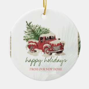 We hebben ons verplaatst, Red Truck, Pine Tree Sno Keramisch Ornament