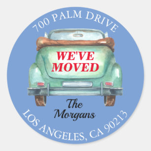 We hebben ons verplaatst, Return Address, Old Car  Ronde Sticker