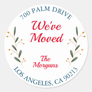 We hebben ons verplaatst, Return Address, Red/Blue Ronde Sticker