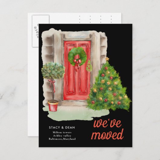 We hebben ons verplaatst | Rode kerstdeur | Nieuw  Aankondigingskaart (Voorkant / Achterkant)
