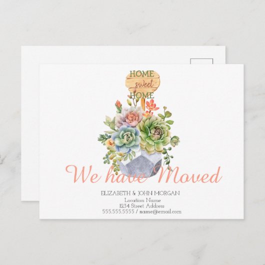 We hebben ons verplaatst, Succulenten, Home Sweet Aankondigingskaart (Voorkant / Achterkant)