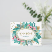 We hebben ons verplaatst | Tropische goudbladeren Briefkaart (Staand voorkant)