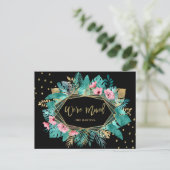 We hebben ons verplaatst | Tropische gouden blader Briefkaart (Staand voorkant)