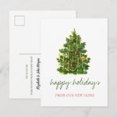 We hebben ons verplaatst, Vintage kerstboomvakanti Aankondigingskaart (Voorkant / Achterkant)