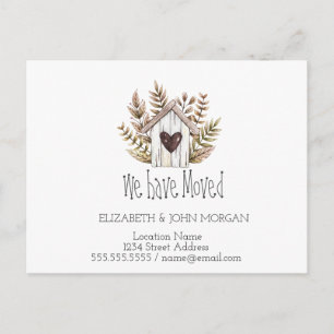 We hebben ons verplaatst, Wooden House, New Addres Aankondigingskaart