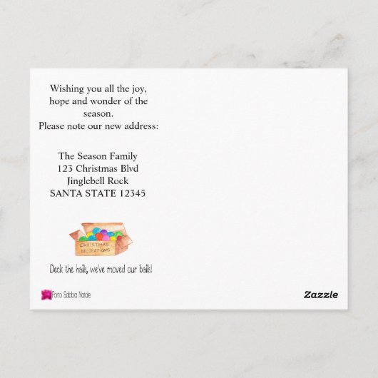 We hebben onze ballen verplaatst. briefkaart (Achterkant)