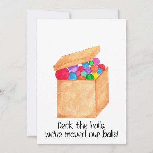 We hebben onze ballen verplaatst. feestdagenkaart (Voorkant)