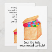 We hebben onze ballen verplaatst. feestdagenkaart (Voorkant / Achterkant)