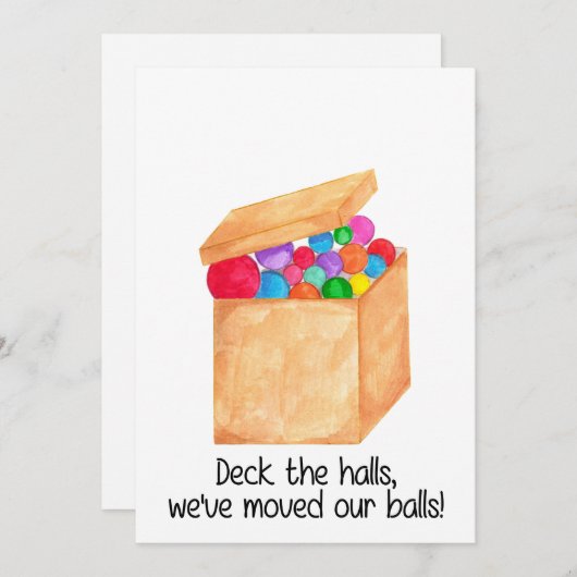 We hebben onze ballen verplaatst. feestdagenkaart (Voorkant / Achterkant)