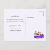 We hebben Paarse vrachtwagen op de weg verplaatsen Aankondigingskaart (Achterkant)