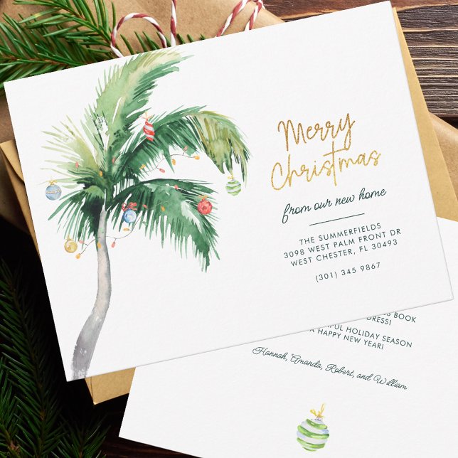 We hebben Palm Tree Holiday verhuisd Bewegende aan (Christmas Moving Announcement Palm Tree Family Coastal New Home Address)