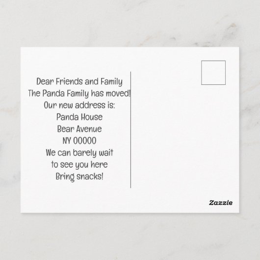 We hebben Panda Moving Aankondiging Briefkaart ver (Achterkant)