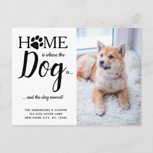 We hebben Pet Photo New Address Dog Moving Aankondigingskaart (Voorkant)