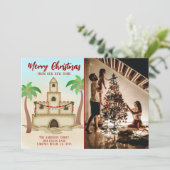We hebben PHOTO Sandcastle Beach kerst verplaatst Feestdagenkaart (Staand voorkant)