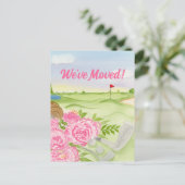 We hebben pioenen verplaatst op de golfbaan briefkaart (Staand voorkant)