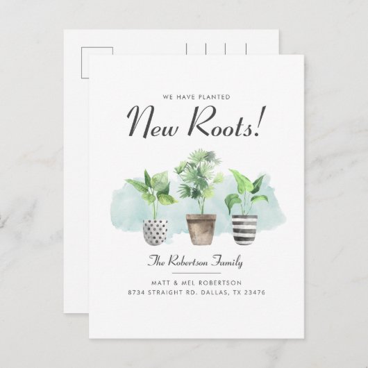We hebben Potted Planten New Roots Moving Aankondigingskaart (Voorkant / Achterkant)