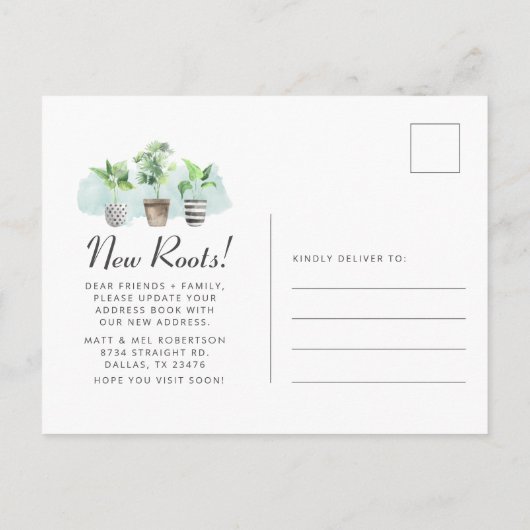 We hebben Potted Planten New Roots Moving Aankondigingskaart (Achterkant)