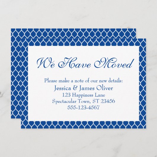 We hebben Preppy White Ogee Pattern op Blue verpla Informatiekaartje (Voorkant / Achterkant)