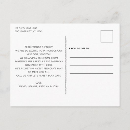 We hebben Puppy Dog aangenomen Aankondigingskaart (Achterkant)