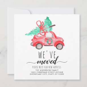 We hebben Red Kerstmis Car Tree Holiday Moving Aankondiging