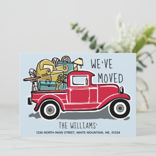 We hebben  Red Truck Change of Address verplaatst Aankondiging (Staand voorkant)