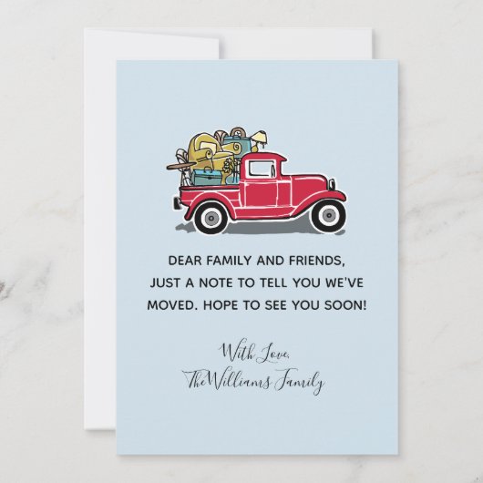 We hebben  Red Truck Change of Address verplaatst Aankondiging (Achterkant)