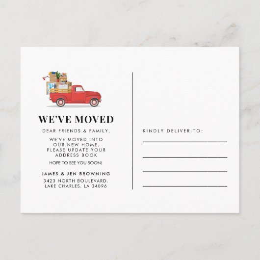 We hebben Red Truck New Address verplaatst Aankondigingskaart (Achterkant)