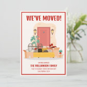 We hebben rode voordeur verplaatst schattig bewege aankondiging (Staand voorkant)