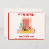 We hebben rode voordeur verplaatst schattig bewege aankondigingskaart (Voorkant / Achterkant)