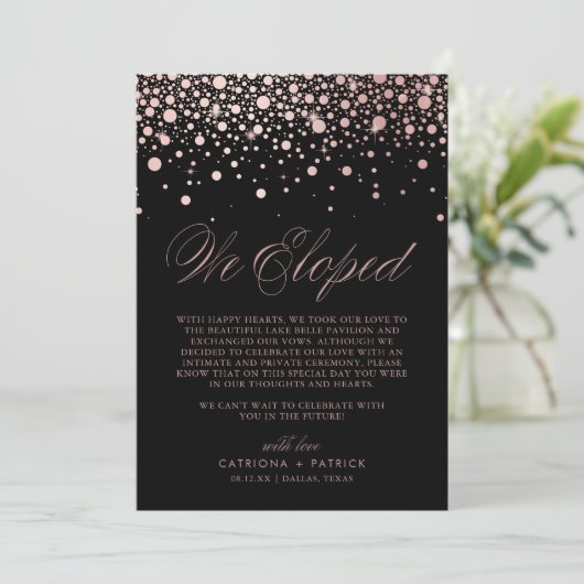 We hebben Roos Gold Foil Confetti Black Weddenscha Aankondiging (Staand voorkant)