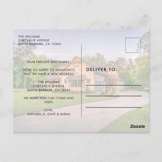 We hebben Roos Gold Photo Moving Announcement verp Briefkaart (Achterkant)