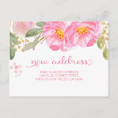 We hebben Roze Waterverf Bloemen nieuw adres verpl Aankondigingskaart (Voorkant)