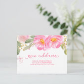 We hebben Roze Waterverf Bloemen nieuw adres verpl Aankondigingskaart (Staand voorkant)