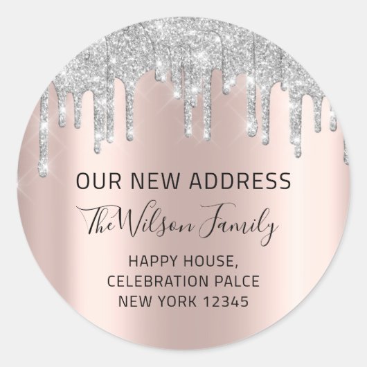 We hebben RSVP-wijziging van nieuw adres grijs Roo Ronde Sticker (Voorkant)