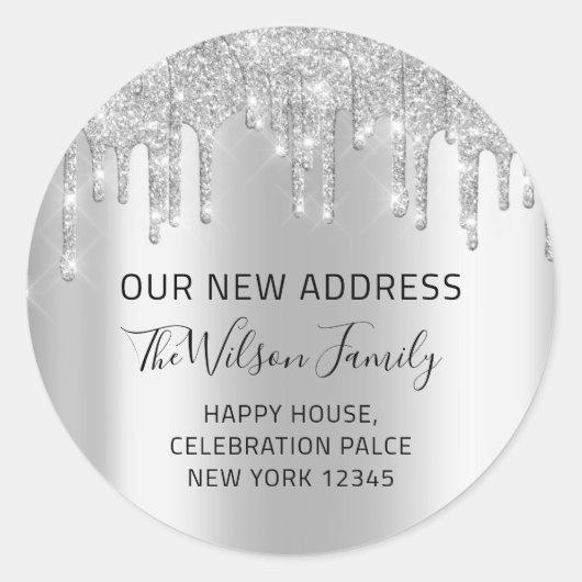 We hebben RSVP-wijziging van nieuw adres verplaats Ronde Sticker (Voorkant)