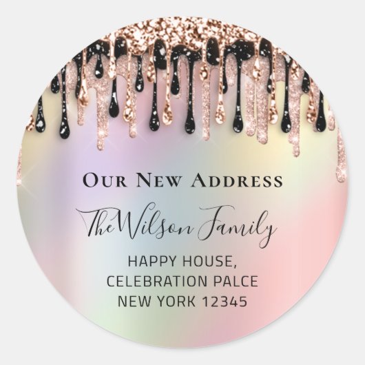 We hebben RSVP-wijziging van nieuwe adresHolograaf Ronde Sticker (Voorkant)