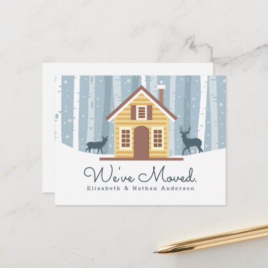 We hebben Rustic Cabin Moving Announcement verplaa Aankondigingskaart (Voorkant / Achterkant in situ)