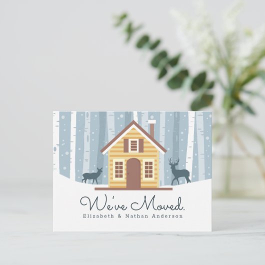 We hebben Rustic Cabin Moving Announcement verplaa Aankondigingskaart (Staand voorkant)