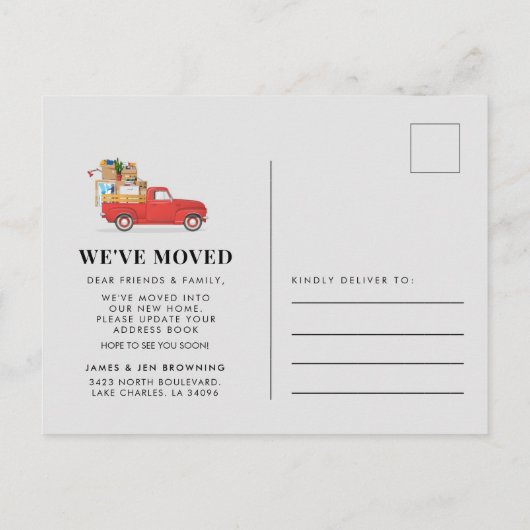 We hebben Rustic Red Truck verplaatst naar Nieuw a Aankondigingskaart (Achterkant)