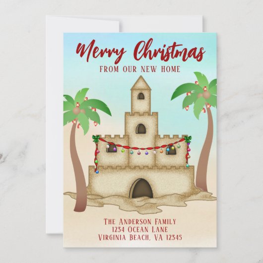 We hebben Sandcastle New Beach Home kerst verplaat Feestdagenkaart (Voorkant)