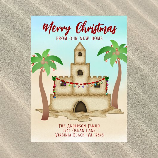 We hebben Sandcastle New Beach Home kerst verplaat Feestdagenkaart