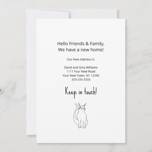 We hebben Schattige Cat New Home Black White verpl Aankondiging (Achterkant)