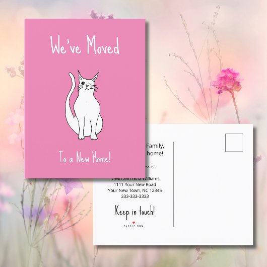 We hebben Schattige Winking Cat Pink New Home verp Aankondigingskaart