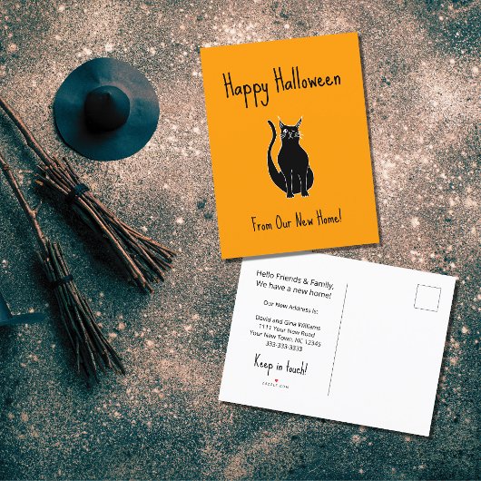 We hebben Sinaasappel Halloween Black Cat Moving v Aankondigingskaart