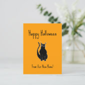We hebben Sinaasappel Halloween Black Cat Moving v Aankondigingskaart (Staand voorkant)