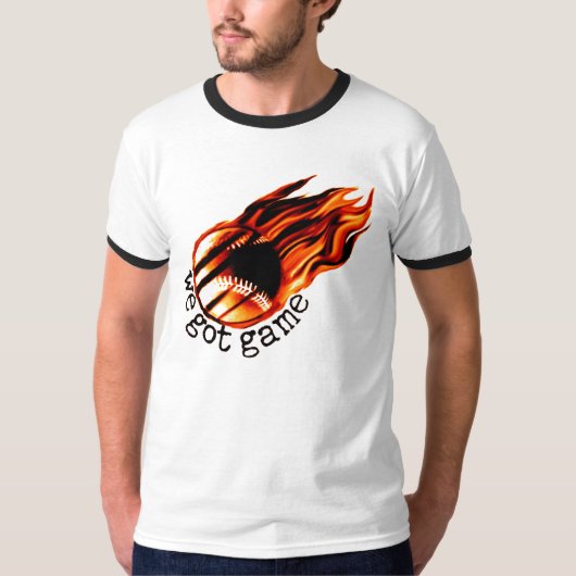 We hebben spel met het vlammen van honkbal t-shirt (Voorkant)