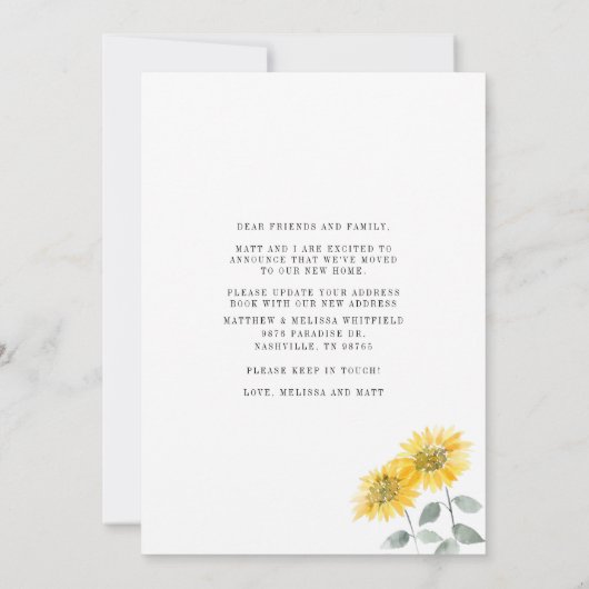 We hebben Sunflower Moving verplaatst Aankondiging (Achterkant)